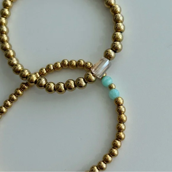 Stainless Steel Gold Bead Bracelets - Set of 2 - Picture 4 of 5